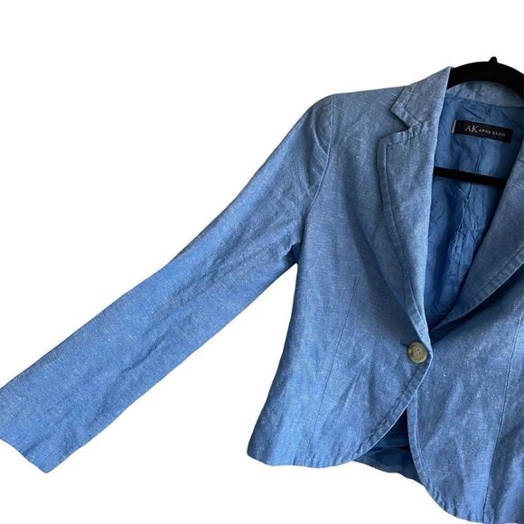 ANNE KLEIN Linen Cropped Blazer Blue XS - Picture 4 of 7